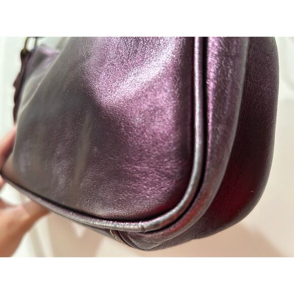 Helen Welsh Made in Italy Purple Metallic 90s Y2K Leather Shoulder Bag - Picture 10 of 12